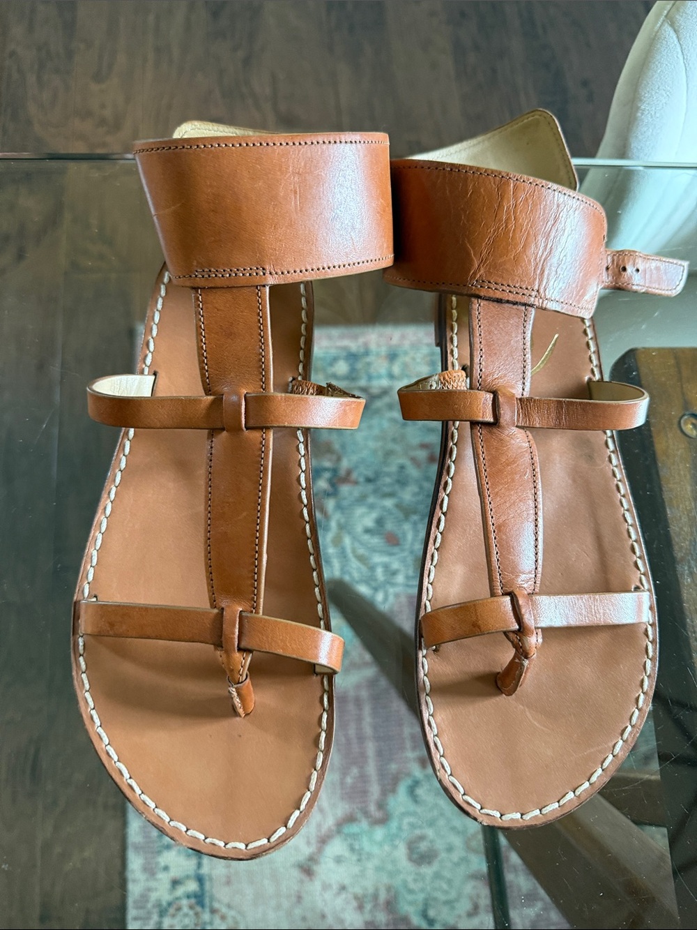 Sam Eldeman  Tan Leather T-Strap Sandals